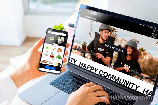 Gorillas website op de laptop en app op de telefoon