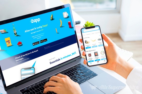 Zapp website op de latop en de app op de mobiel