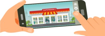 Mobiele telefoon met een supermarkt erop